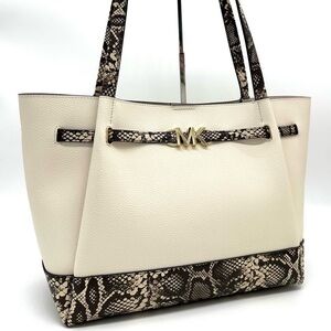 Michael Kors Reed Large Tote Bag Snakeskin Cream/Black
